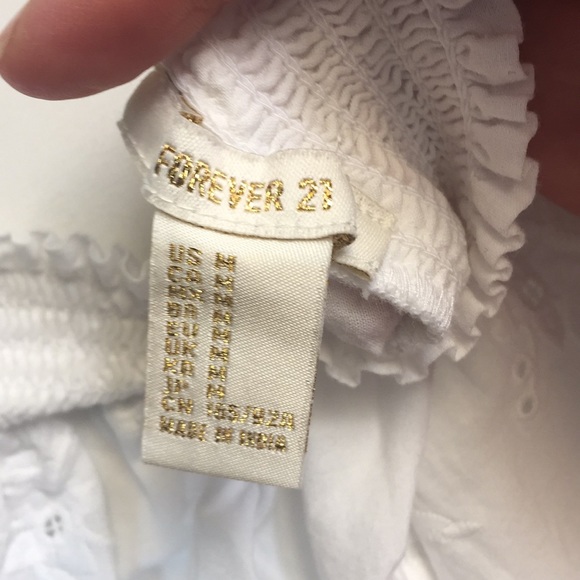 White Cotton Eyelet Lace Cropped Peasant Crop Top Blouse Boho Forever 21 - Picture 7 of 7